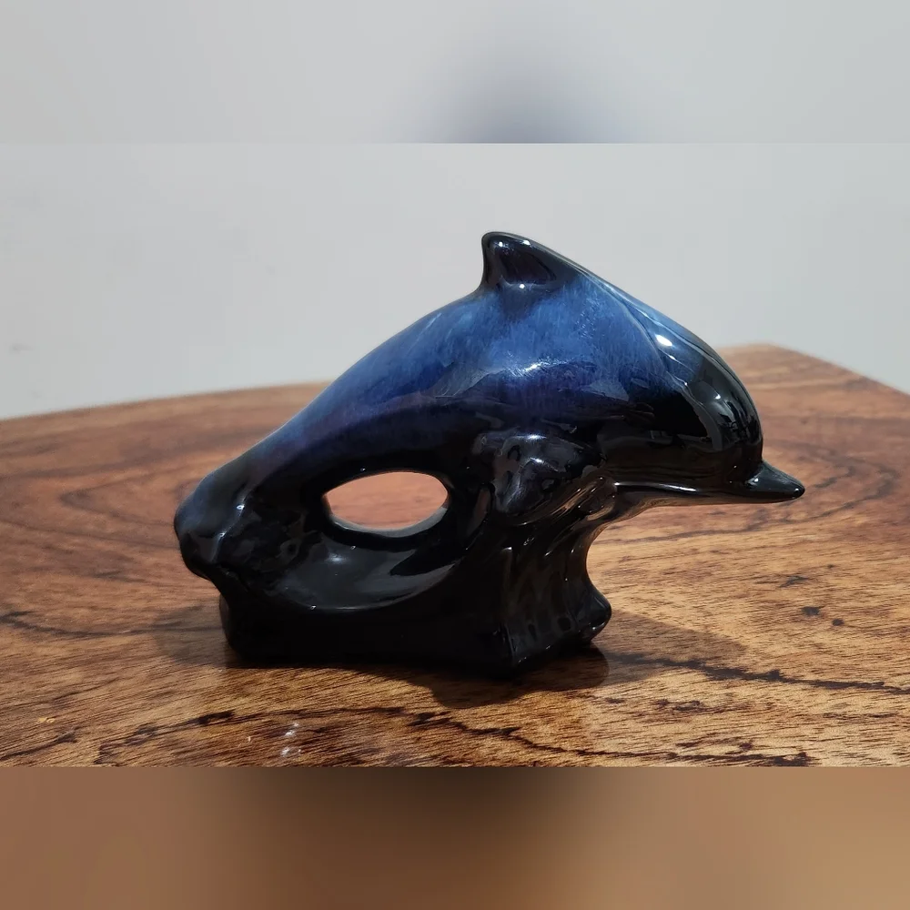 Terracotta Painted Ombre Blue Dolphin Figure - Picture 4 of 9